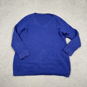 Talbots Womens Cable Knit Sweater Blue Size X V-Neck‎ 3/4 Sleeves 100% Cotton